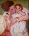 Kleine Ann saugen ihre Finger Umarmt von ihrer Mutter Mütter Kinder Mary Cassatt